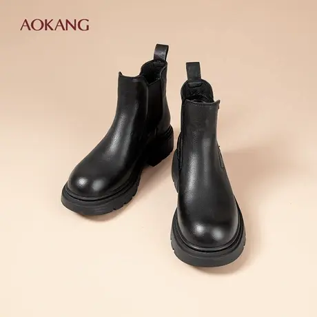 奥康 女鞋时尚低粗跟切尔西靴2025冬季新款舒适短靴真皮靴子女N图片