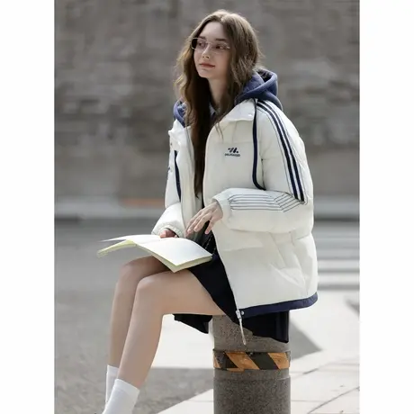 唐狮秋冬季棉衣女连帽假两件运动风撞色拼接短款简约百搭时尚TUTA图片