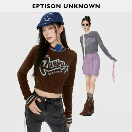 【小乐推荐】EPTISON针织上衣女复古美式短款辣妹风小个子毛衣商品大图