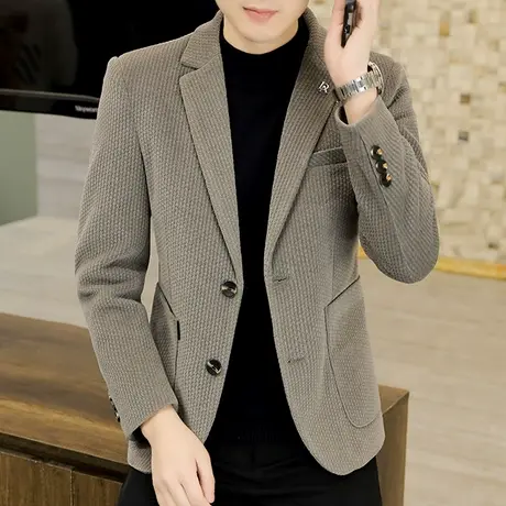 时尚男装秋冬季呢子西服潮流商务高端休闲加厚毛呢男士小西装外套商品大图