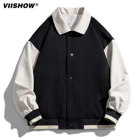 VIISHOW撞色棒球服男士秋冬季新款潮牌日系宽松百搭夹克秋装上衣商品大图