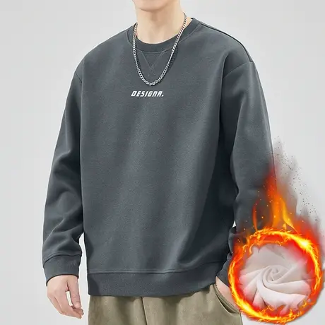 冬季2023年新款男生中性风加绒加厚圆领卫衣秋冬款抓绒保温上衣服商品大图