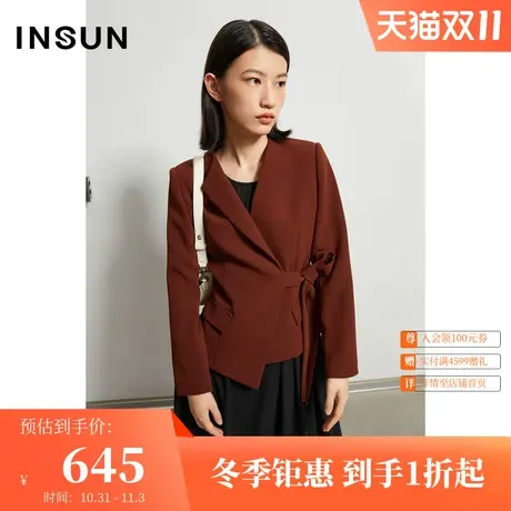 恩裳冬季轻商务职业不规则收腰绑带西服设计感小众西装图片