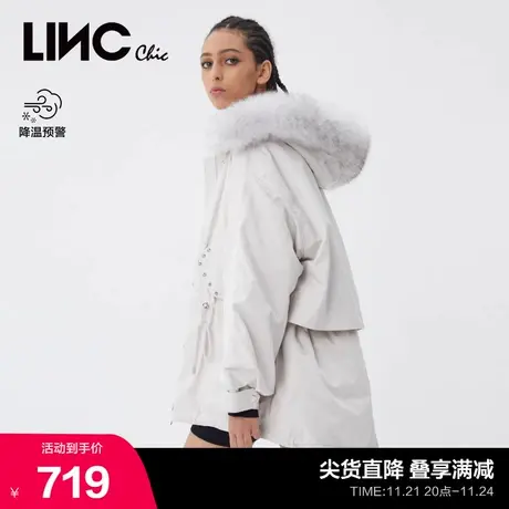 LINC金羽杰羽绒服女款反季羽绒服轻奢毛领派克服外套女Y21602268图片
