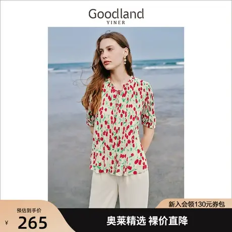 音儿美地女装2022夏季新款樱桃木耳边白衬衫宽松褶皱泡泡袖上衣女商品大图