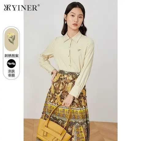 YINER音儿奥莱女装秋季单排扣绣花长袖衬衫商品大图