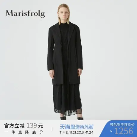 Marisfrolg玛丝菲尔黑色风衣女装2019冬季新款时尚宽松气质外套商品大图