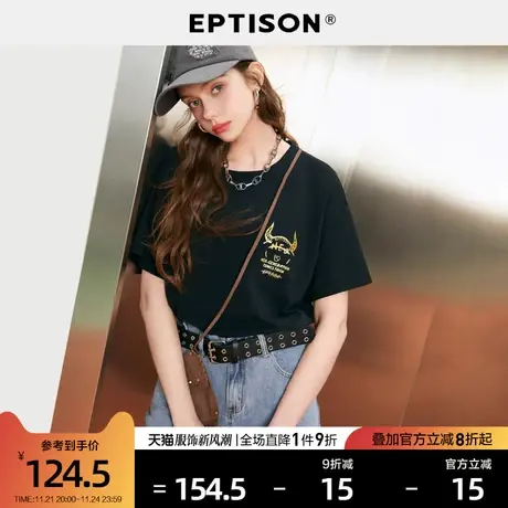 EPTISON短袖t恤女2024夏季新款圆领休闲时尚个性棉印花宽松上衣图片