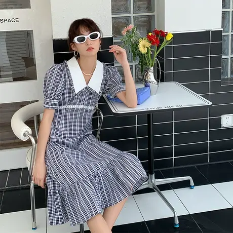 omont蛋挞家 短袖连衣裙2023新款夏季女装修身泡泡袖气质法式长裙图片