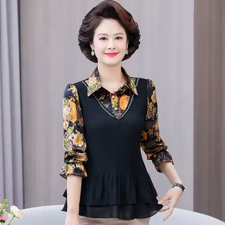 妈妈秋装洋气2023新款t恤衫夏装套装中老年夏季中年女春秋款小衫商品大图