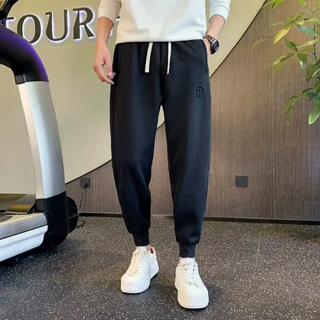 秋冬季时尚休闲加绒加厚潮牌哈伦束腿裤学生纯色ins个性男休闲裤商品大图