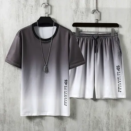 冰丝短袖t恤男士潮牌2023新款夏季衣服韩版潮流男装夏装休闲套装商品大图