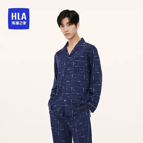 HLA/海澜之家2023年秋季新款男士翻领家居服纯棉柔软透气睡衣男商品大图