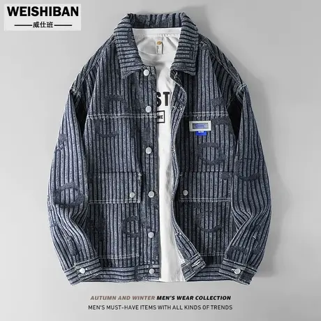 潮牌高级感灯芯绒提花工装外套美式高街重磅暗纹青年百搭宽松夹克商品大图