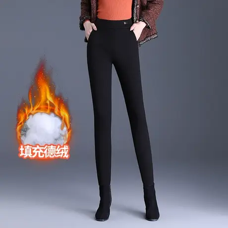 黑色加绒加厚小脚裤女冬季高腰弹力紧身打底裤2023新款保暖棉裤子商品大图