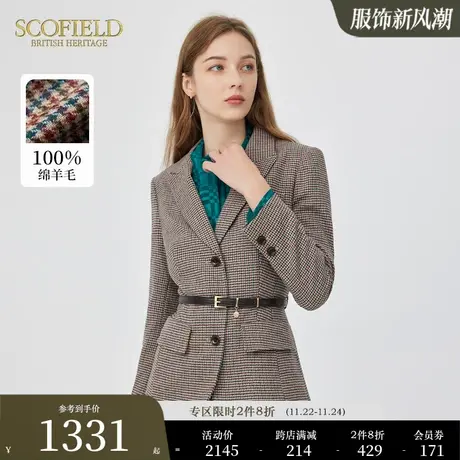 【羊毛100%】Scofield女装复古格纹西服职场通勤西装外套秋季新品图片