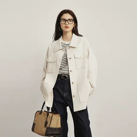 omont蛋挞家 复古工装外套女2023秋装新款宽松设计感中长款上衣商品大图