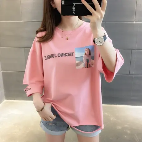 潮潮短袖女2023新款宽松时尚百搭字母印花美女夏季t恤女上衣女图片