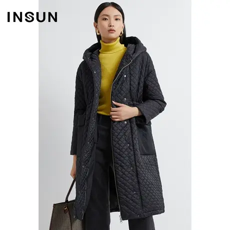 INSUN恩裳奥莱冬季绗缝菱形格收腰羽绒服图片