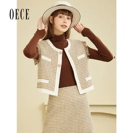 Oece冬装新款设计感法式复古吸睛百搭粗花呢马甲上衣商品大图