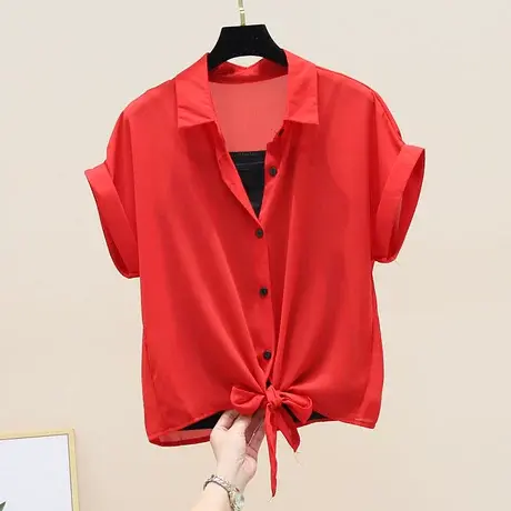 2023新款韩版宽松雪纺衫+吊带两件套女士上衣夏季洋气短袖时尚潮商品大图