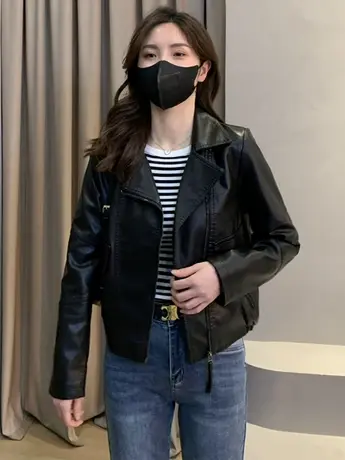 皮衣女2023新款春秋休闲洋气长袖韩版时尚百搭显瘦小众外套上衣潮商品大图