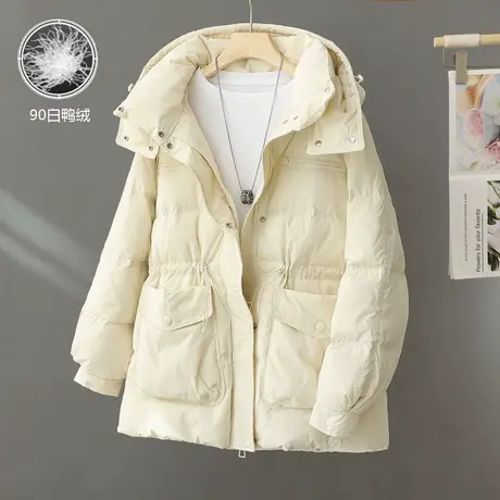韩版连帽羽绒服女中长款2024年新款小个子加厚保暖白鸭绒外套洋气图片