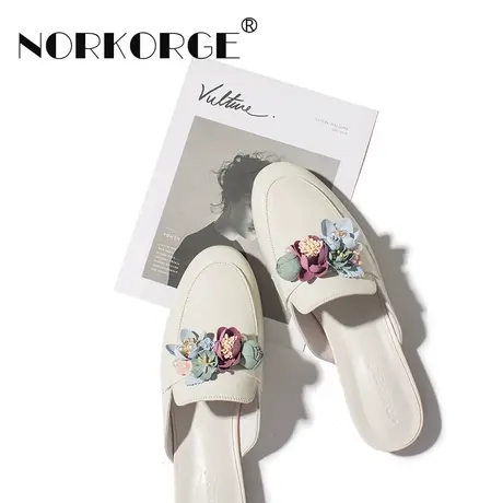 2025新款夏仙女白色拖鞋女外穿懒人粗跟平底国风凉拖真皮温柔凉鞋商品大图