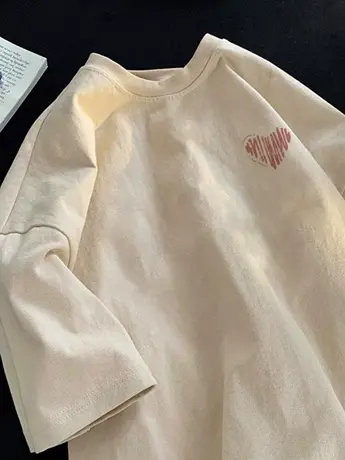 美式复古重磅仿棉短袖t恤女夏季宽松chic潮牌港味小众设计感上衣商品大图