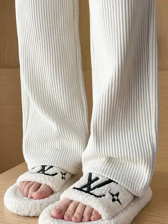 白色雪尼尔阔腿裤女秋冬小个子150cm显高高腰直筒加绒灯芯绒裤子商品大图