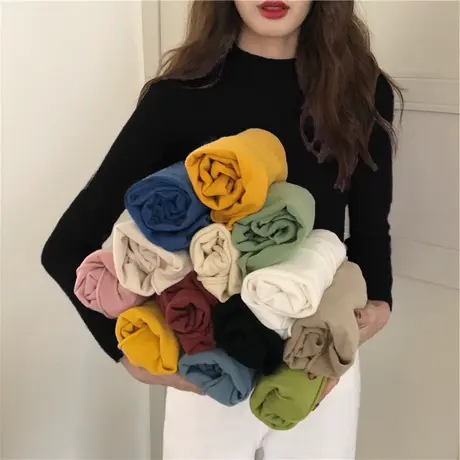 2024新款春秋冬季新款内搭半高领打底衫白色洋气长袖t恤女上衣服商品大图