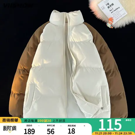 VIISHOW撞色插肩袖棉衣外套男冬季加厚棉袄美式立领潮牌宽松棉服商品大图