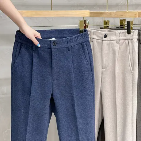 松紧秋冬坠感毛呢料小西裤男士韩版百搭磨毛修身9九分休闲裤子潮商品大图