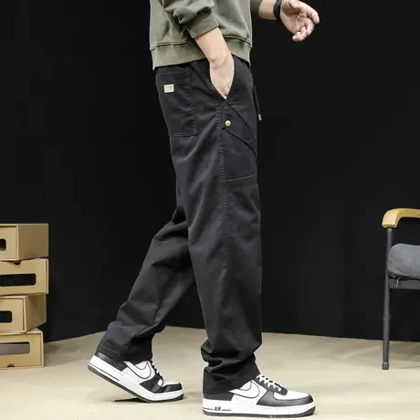 直筒休闲裤男春季2024新款潮牌宽松大码锥形男款黑色裤子男裤春秋图片