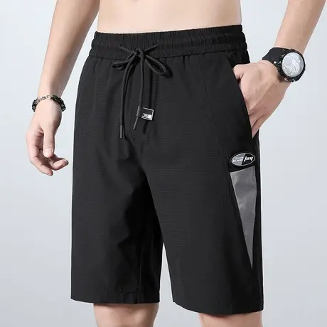 夏季薄款冰丝黑色运动休闲短裤男士夏天外穿宽松五分中裤子大裤头商品大图