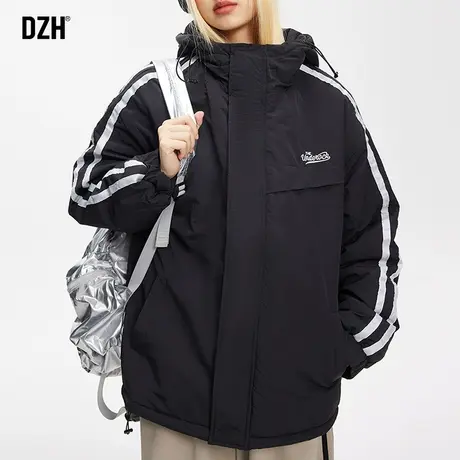 青少年黑色连帽棉服男潮牌冬季2024新款加厚棉衣冲锋衣外套中性风商品大图