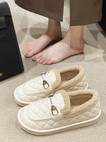 豆豆鞋女冬季加绒外穿2023新款百搭平底保暖棉鞋一脚蹬毛毛女鞋商品大图