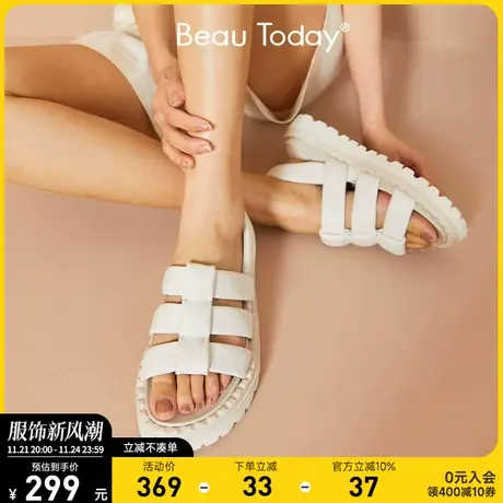 BeauToday厚底凉鞋夏季鞋子女2022年新款设计感小众真皮罗马凉鞋商品大图