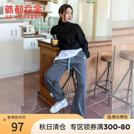 韩都衣舍2023春装新款女装宽松显瘦运动裤灰色抽绳休闲裤DX0025商品大图