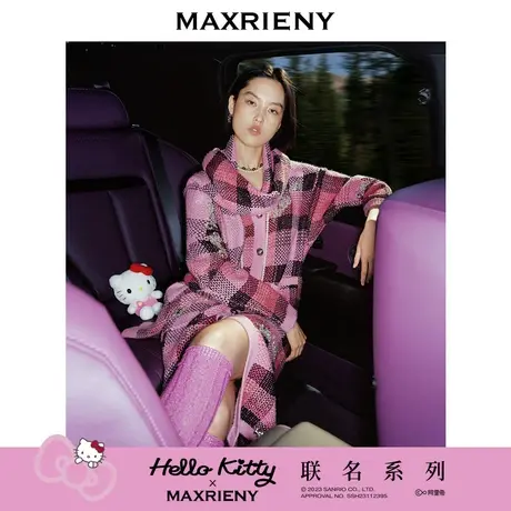 【MAXRIENY x Hello Kitty联名系列】长款格纹外套2023冬图片
