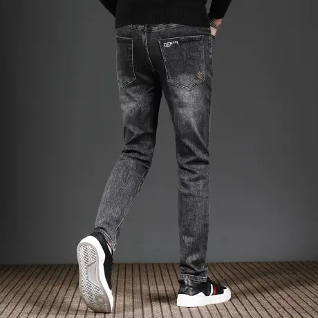 牛仔裤男秋冬款2023新款修身小脚烟灰色韩版弹力休闲男装裤子百搭商品大图