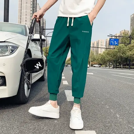 夏季男休闲裤九分裤小脚裤裤子学生哈伦修身潮流束脚运动纯色卫裤图片