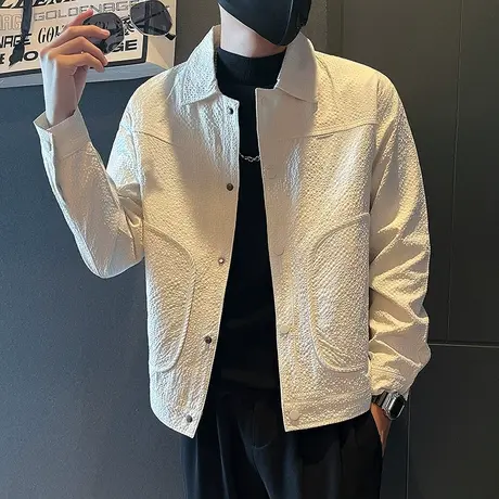 韩版薄款男外套春秋季2023新款潮流痞帅个性翻领外穿工装夹克上衣商品大图