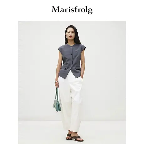 【蛋型裤系列】玛丝菲尔春白色通勤简约九分香蕉阔腿裤商品大图