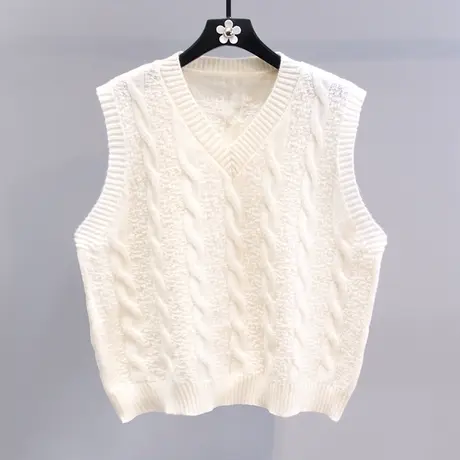 日系甜美V领针织马甲女冬季2024新款宽松学院风无袖坎肩毛衣背心商品大图