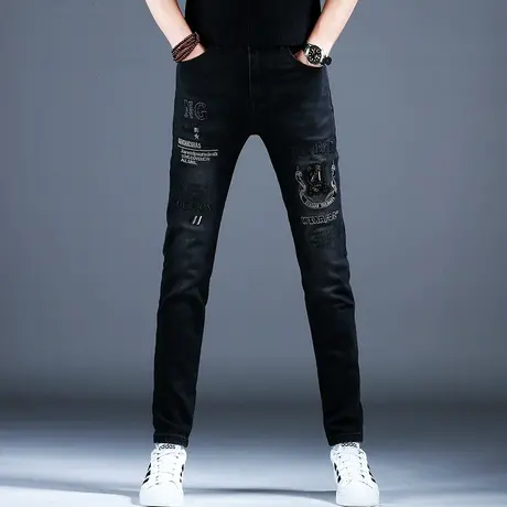 2024新款春秋款刺绣黑色牛仔裤男款美式高街高端潮牌潮流裤子男士商品大图