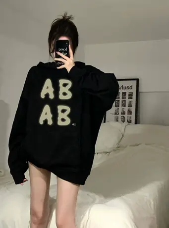 连帽卫衣女秋冬加绒加厚宽松慵懒风美式复古高级感小个子外套上衣图片