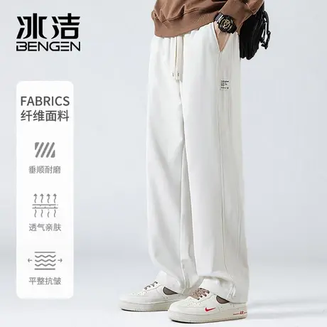 冰洁美式高街裤子男2024春夏阔腿宽松直筒长裤运动卫裤垂感休闲裤商品大图