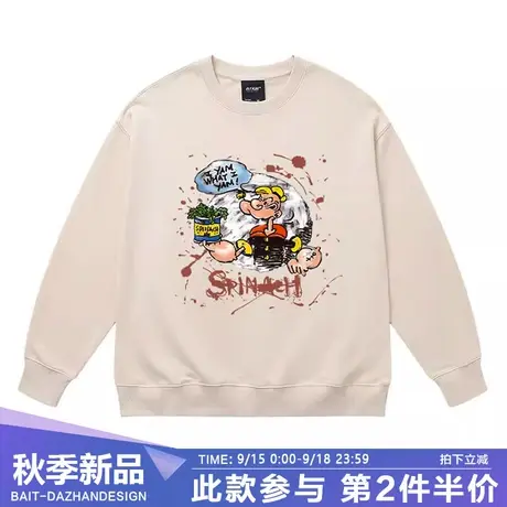 欧美潮牌大力水手联名卫衣男无帽衣服2023秋冬款卡通周边印花外套商品大图