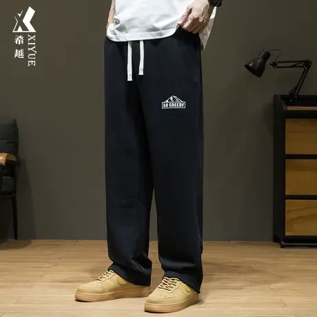 希越创意印花黑色休闲直筒裤男士2024春季宽松大码潮流百搭长裤子商品大图